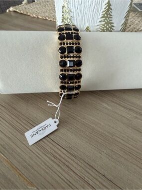 Park Lane Black and Gold Stretch Bracelet with Faceted Stones